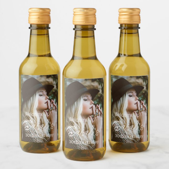 Modern Photo 30års födelsedag Party-skript, Anpass Vinetikett (Flaskor)