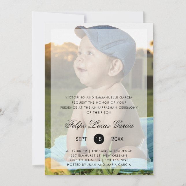 Modern Photo Annaprashan First Ris Ceremony Inbjudningar (Framsida)