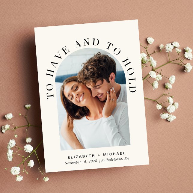 Modern Photo Arch QR-kod allt på en Bröllop Inbjudningar (Celebrate your love story with an invitation showcasing your favorite photo in an elegant arch frame)