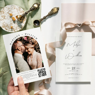 Modern Photo Arch QR-kod Boho Bröllop Inbjudningar