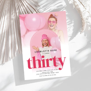 Modern Photo Arch Rosa 30års födelsedag Inbjudningar