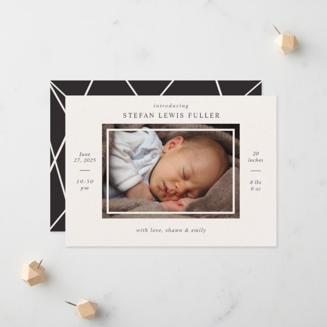 Modern Photo Baby Stats Birth-annons Card Meddelande (Fram/Back In Situ)