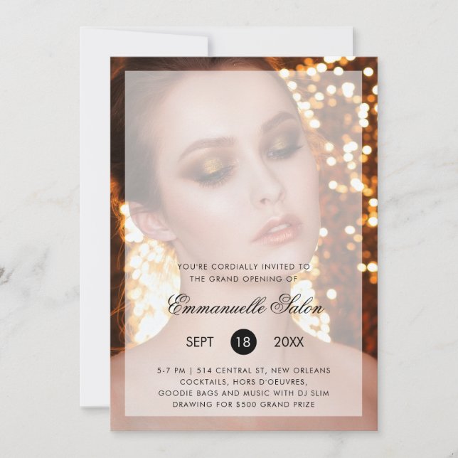 Modern Photo Beauty Hair Salon Grand Open Inbjudningar (Framsida)