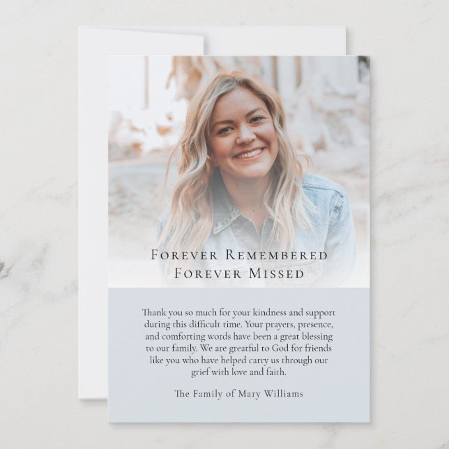 Modern Photo Bereavement Sympathy Funeral Memorial Tack Kort (Framsida)