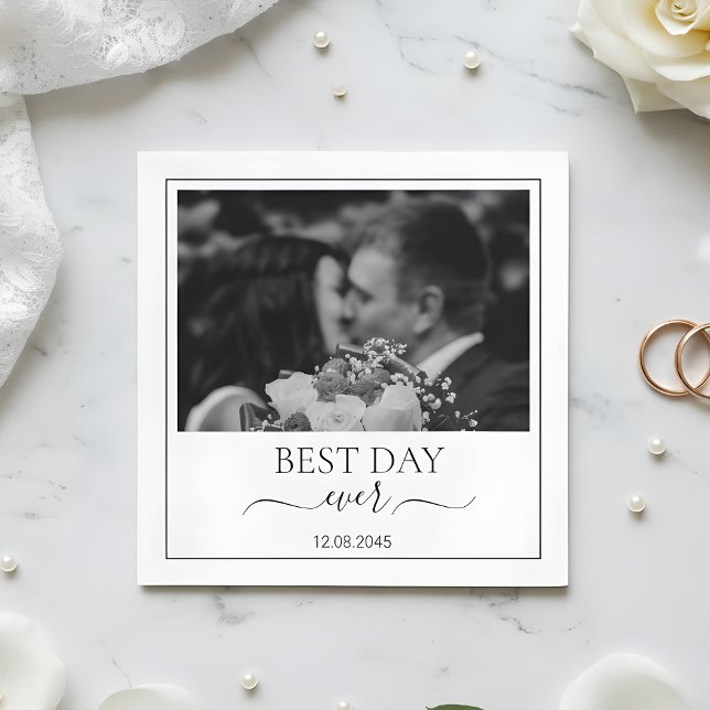 Modern Photo Best Day Ever Wedding Custom Napkin Pappersservett (Skapare uppladdad)