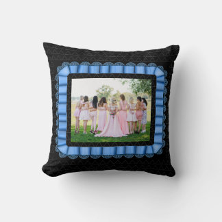 Modern Photo Best Friends Bridesmaids Snöre Blue Kudde