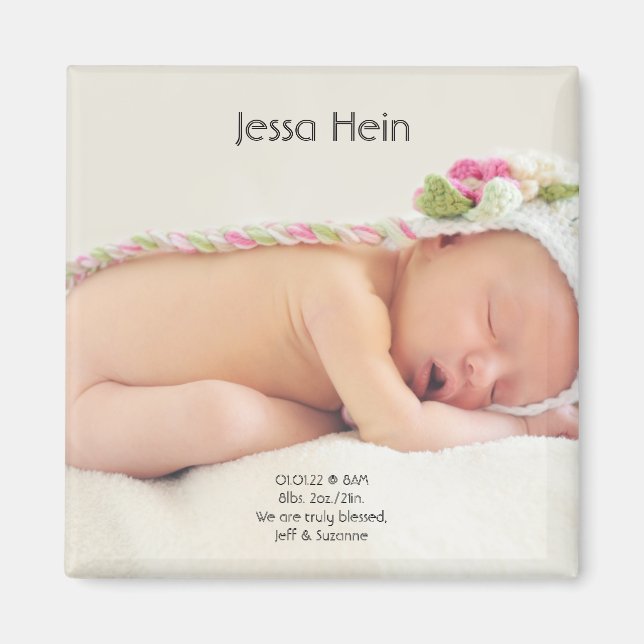 Modern Photo Birth Announcement Magnet (Framsidan)