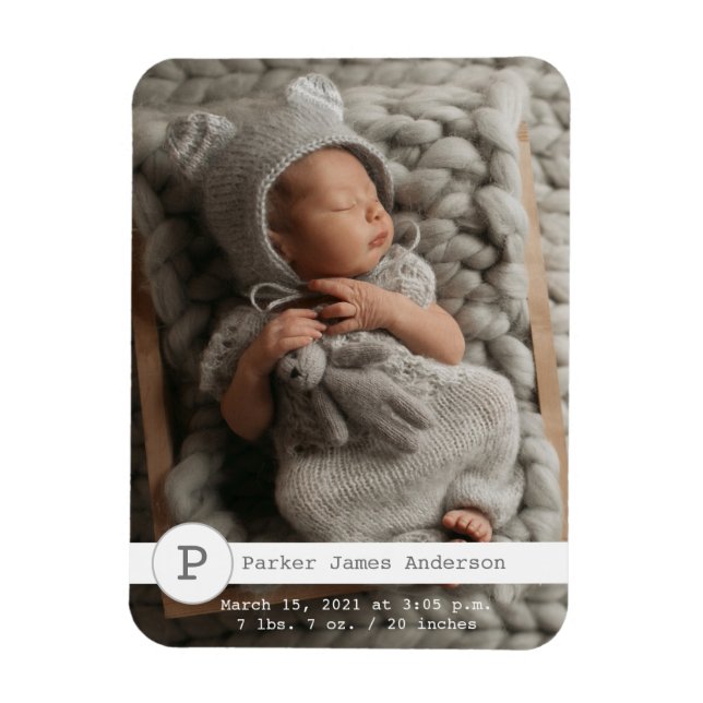 Modern Photo Birth Announcement Monogram Magnet (Vertikal)