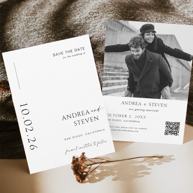 Modern Photo Black and White Bröllop spara datum Inbjudningar (Skapare uppladdad)