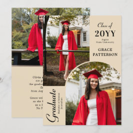 Modern Photo Black Cream Studenten-varning Inbjudningar