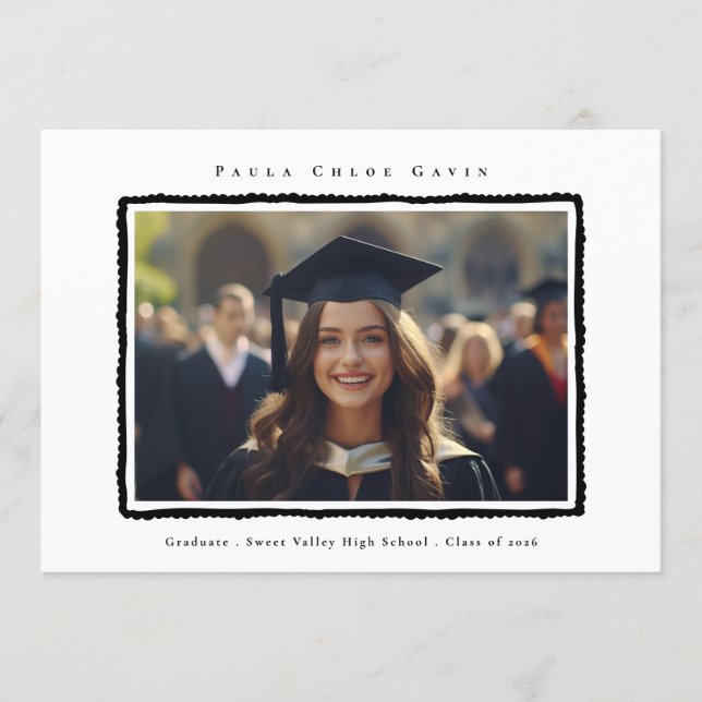 Modern Photo Black Frame Graduation High School Meddelande (Framsida)