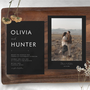 Modern Photo Black Minimalist Wedding-inbjudan Inbjudningar