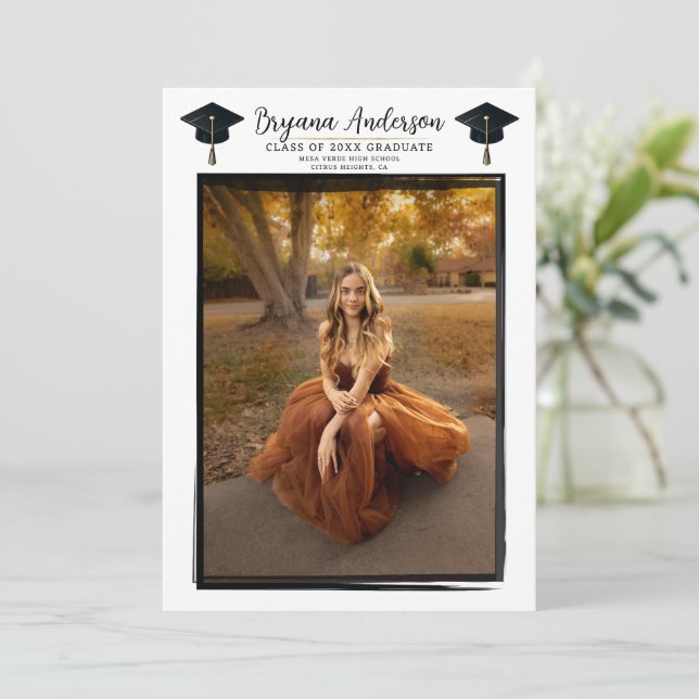 Modern Photo Black Ram Trendig Studentmössa Inbjudningar (Stående Fram)