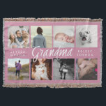 Modern Photo Blanket för farmor | Rosa och vit Filt<br><div class="desc">Den här snyggten har åtta av dina favoritfoton och ord-mormat i modern vit typografi. Det finns utrymme att anpassa sig med upp till fyra namn. Hon träffar kärlek ansikte varje dag!</div>