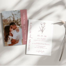 Modern Photo Blommigt Mauve Bröllop Inbjudningar