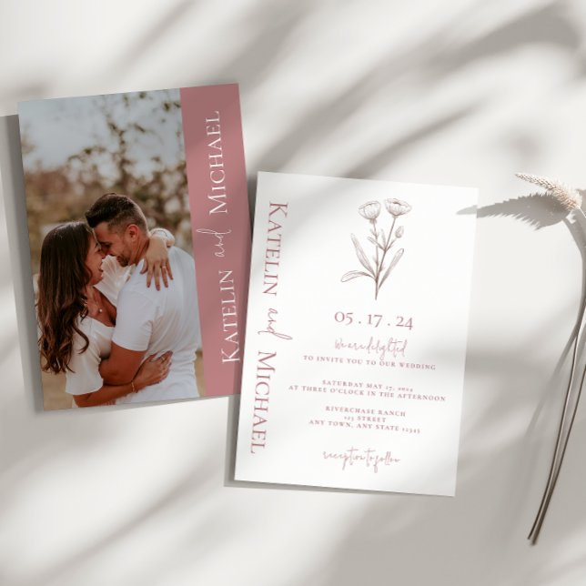 Modern Photo Blommigt Mauve Bröllop Inbjudningar (Skapare uppladdad)