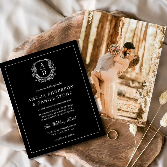 Modern Photo Blommigt Vapensköld Monogram Bröllop  Flygblad (Skapare uppladdad)