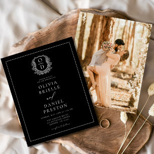 Modern Photo Blommigt Vapensköld Monogram Bröllop  Flygblad