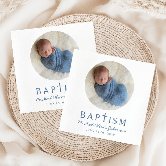 Modern Photo Blue Kor Boy Baptism Pappersservett (Modern Photo Blue Cross Boy Baptism Napkins)