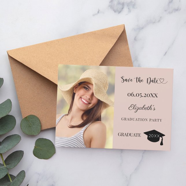 Modern photo blush pink neutral Graduation Party Spara Datumet (Skapare uppladdad)