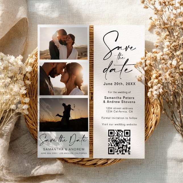 Modern Photo Booth 3-Photo Qr-kod Spara datum Spara Datumet (Modern Photo Booth 3-Photo Qr code Save The Date)
