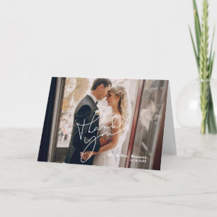Modern Photo Bröllop Calligraphy-skrift Tack Kort