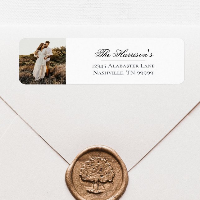 Modern Photo Bröllop Returadress | Vit Etikett (Modern Photo Wedding Return Address Labels)
