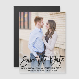 Modern Photo Bröllop spara datum Magnet Black