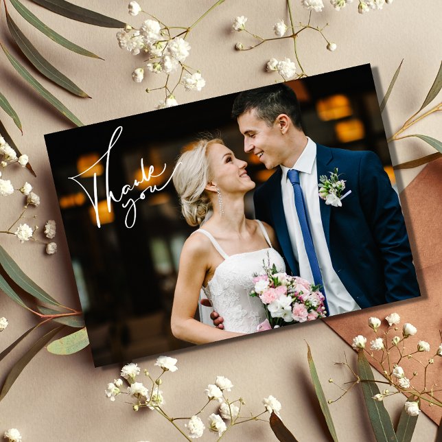 Modern Photo Bröllop - tackkort Kort (Modern Photo Wedding Thank You Card)