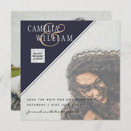 Modern PHOTO-bröllopsinbjudan QR CODE-OSA Blue