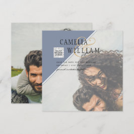 Modern PHOTO-bröllopsinbjudan QR CODE-OSA Blue