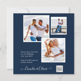 Modern PHOTO-bröllopsinbjudan QR CODE-OSA Blue Inbjudningar