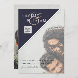 Modern PHOTO-bröllopsinbjudan QR CODE-OSA Blue Inbjudningar