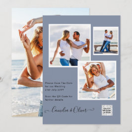 Modern PHOTO-bröllopsinbjudan QR CODE-OSA Blue Inbjudningar