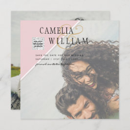 Modern PHOTO-bröllopsinbjudan QR CODE-OSA BlushPIN