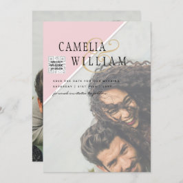 Modern PHOTO-bröllopsinbjudan QR CODE-OSA BlushPIN Inbjudningar