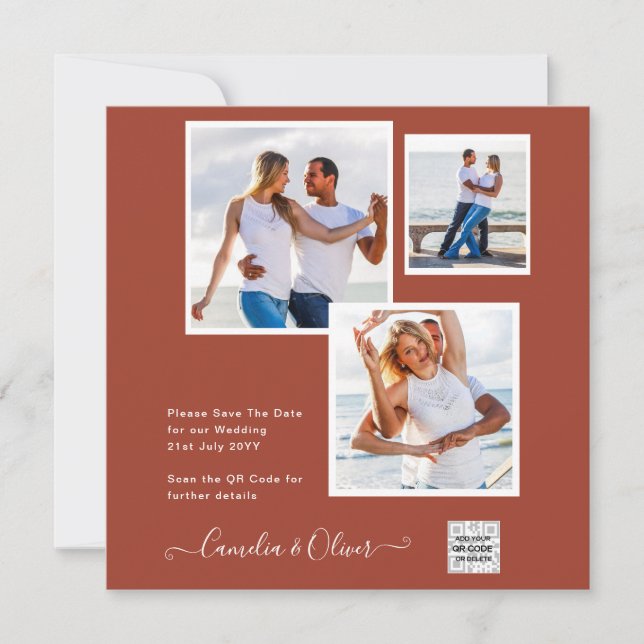 Modern PHOTO-bröllopsinbjudan QR CODE OSA Cinnamon (Framsida)