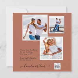 Modern PHOTO-bröllopsinbjudan QR CODE OSA Cinnamon