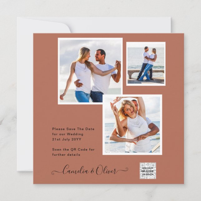 Modern PHOTO-bröllopsinbjudan QR CODE OSA Cinnamon (Framsida)