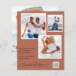 Modern PHOTO-bröllopsinbjudan QR CODE OSA Cinnamon