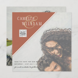 Modern PHOTO-bröllopsinbjudan QR CODE OSA Cinnamon