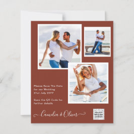 Modern PHOTO-bröllopsinbjudan QR CODE OSA Cinnamon