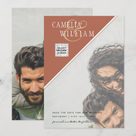 Modern PHOTO-bröllopsinbjudan QR CODE OSA Cinnamon Inbjudningar