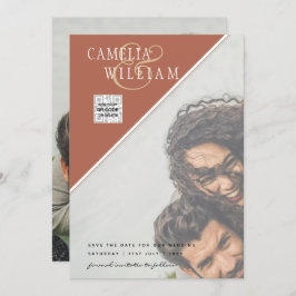 Modern PHOTO-bröllopsinbjudan QR CODE OSA Cinnamon Inbjudningar