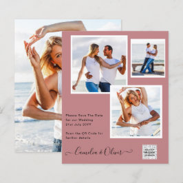 Modern PHOTO-bröllopsinbjudan QR CODE OSA DustyROS