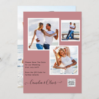 Modern PHOTO-bröllopsinbjudan QR CODE OSA DustyROS Inbjudningar