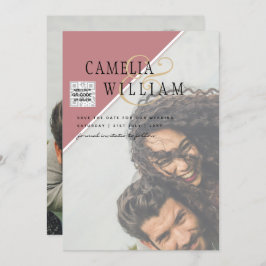 Modern PHOTO-bröllopsinbjudan QR CODE OSA DustyROS Inbjudningar