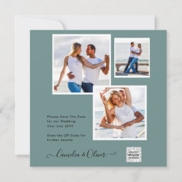 Modern PHOTO-bröllopsinbjudan QR CODE Osa Grönt