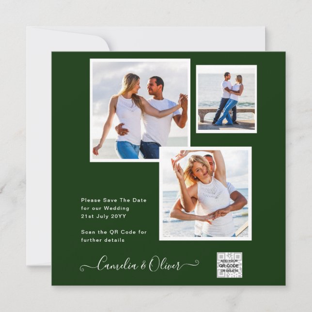 Modern PHOTO-bröllopsinbjudan QR CODE Osa Grönt (Framsida)