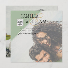 Modern PHOTO-bröllopsinbjudan QR CODE Osa Grönt